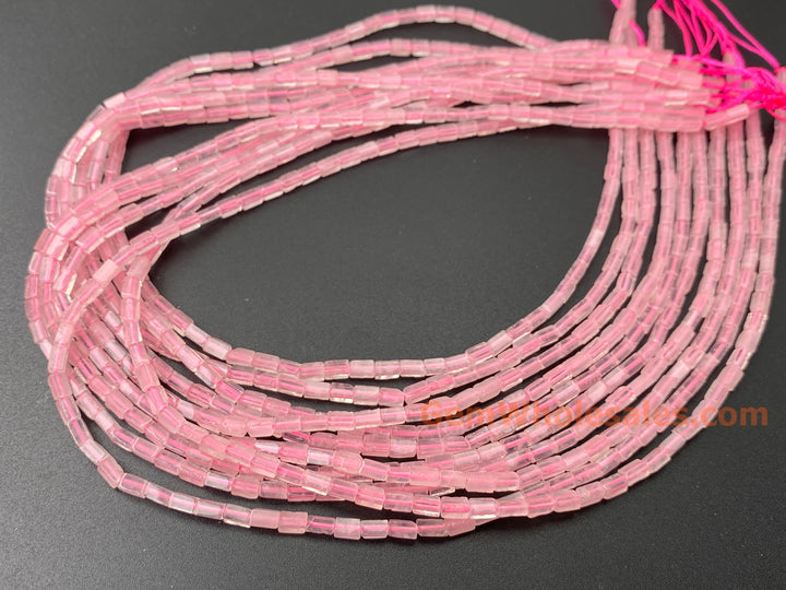 2x4mm Natural Rose Quartz rectangle tube beads