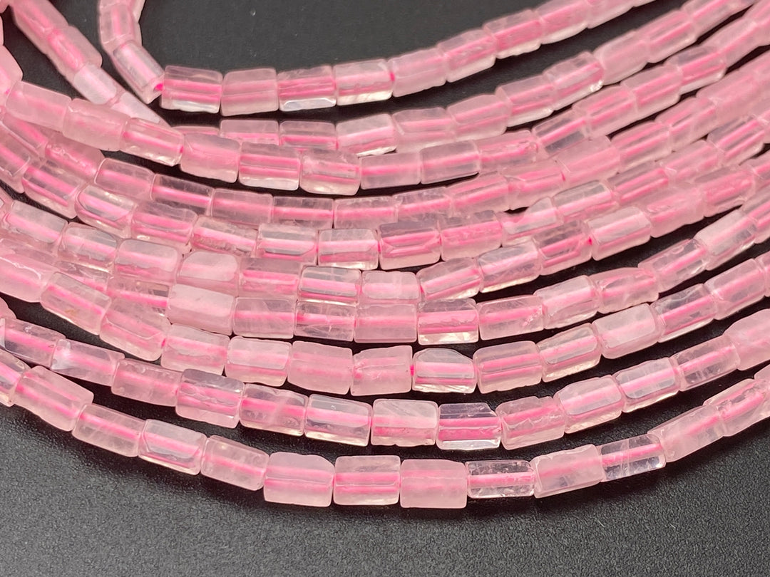 2x4mm Natural Rose Quartz rectangle tube beads