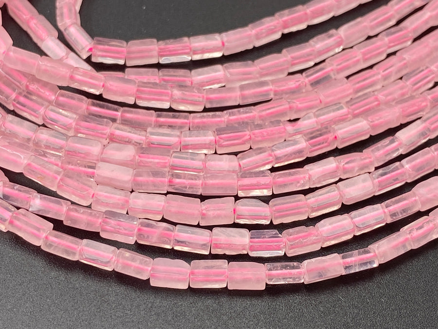 2x4mm Natural Rose Quartz rectangle tube beads