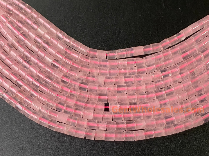 4x4mm Natural Rose quartz round Cylinder tube beads, 15"