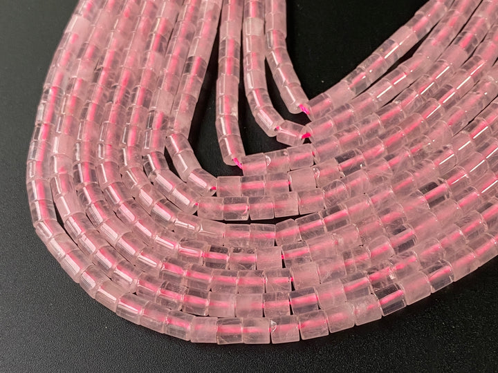 4x4mm natural rose quartz round cylinder tube beads