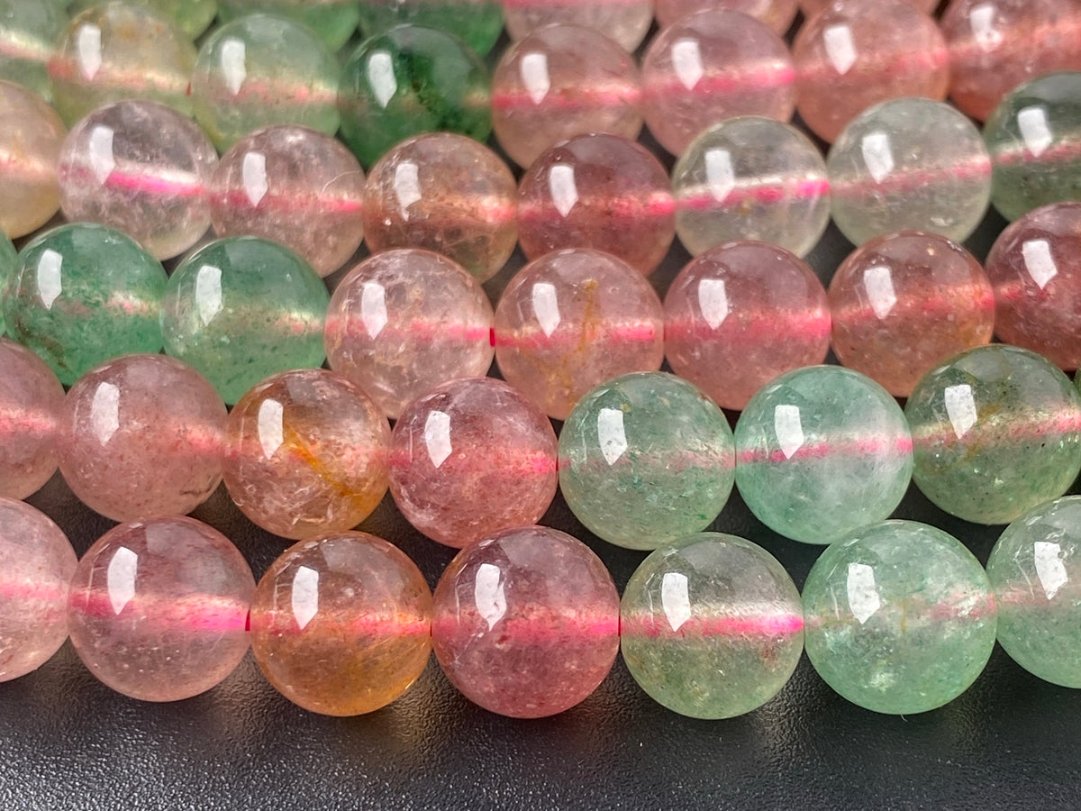 15" 8mm natural green red multi color strawberry quartz round beads