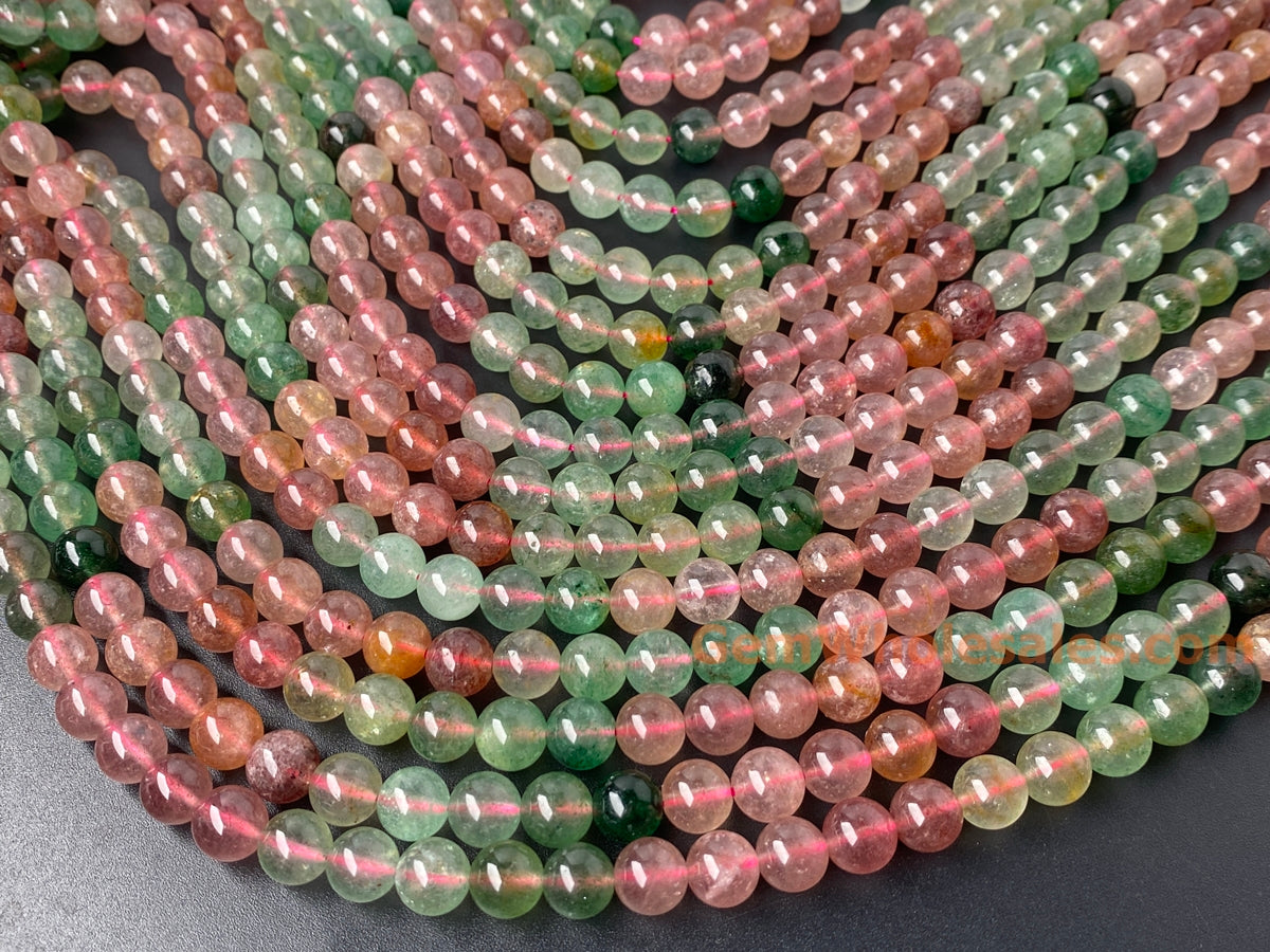 15" 8mm natural green red multi color strawberry quartz round beads