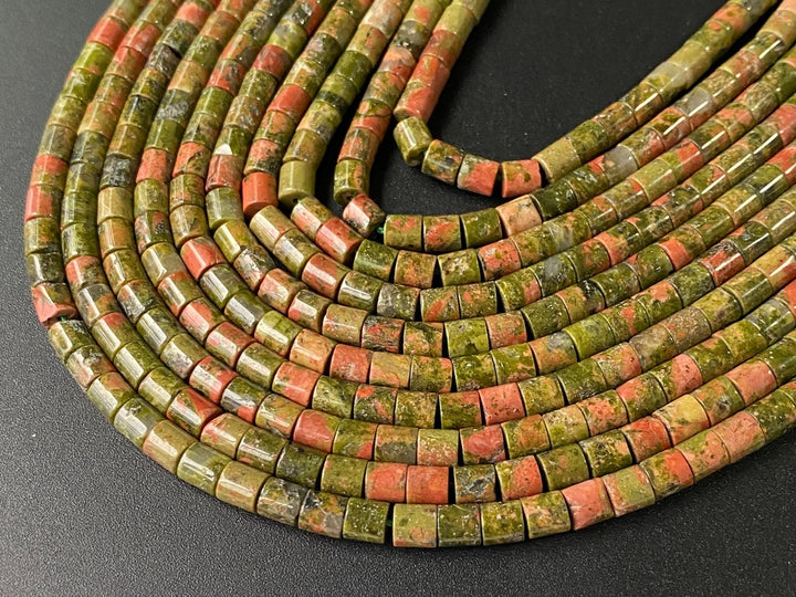 4x4mm natural unakite round cylinder tube beads