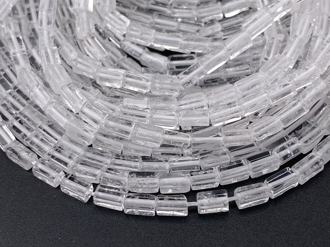 2x4mm Natural Clear Quartz rectangle tube beads close up
