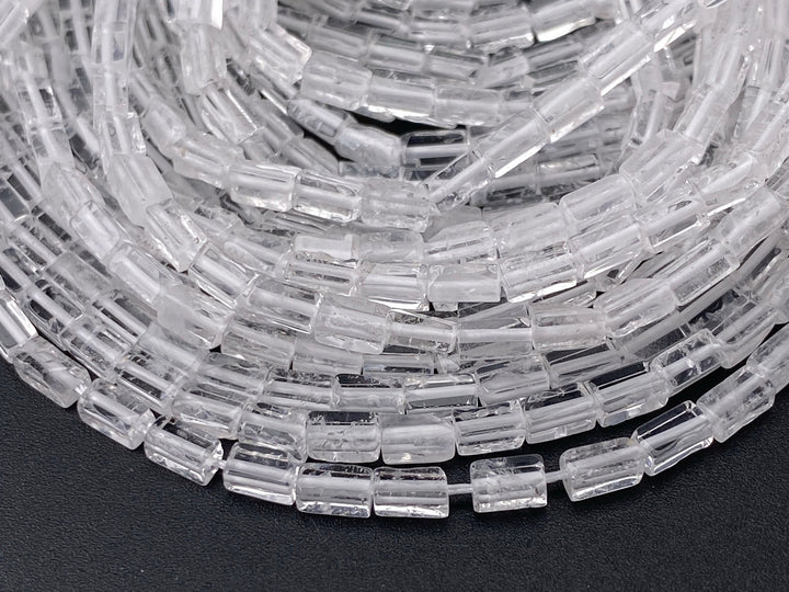 2x4mm Natural Clear Quartz rectangle tube beads close up