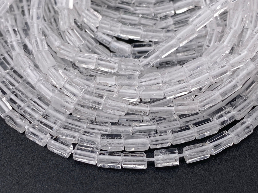 2x4mm Natural Clear Quartz rectangle tube beads close up
