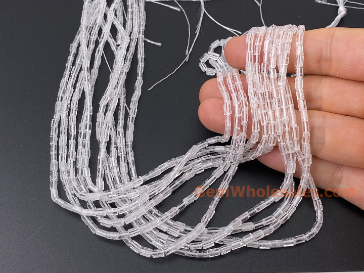 2x4mm Natural Clear Quartz rectangle tube beads