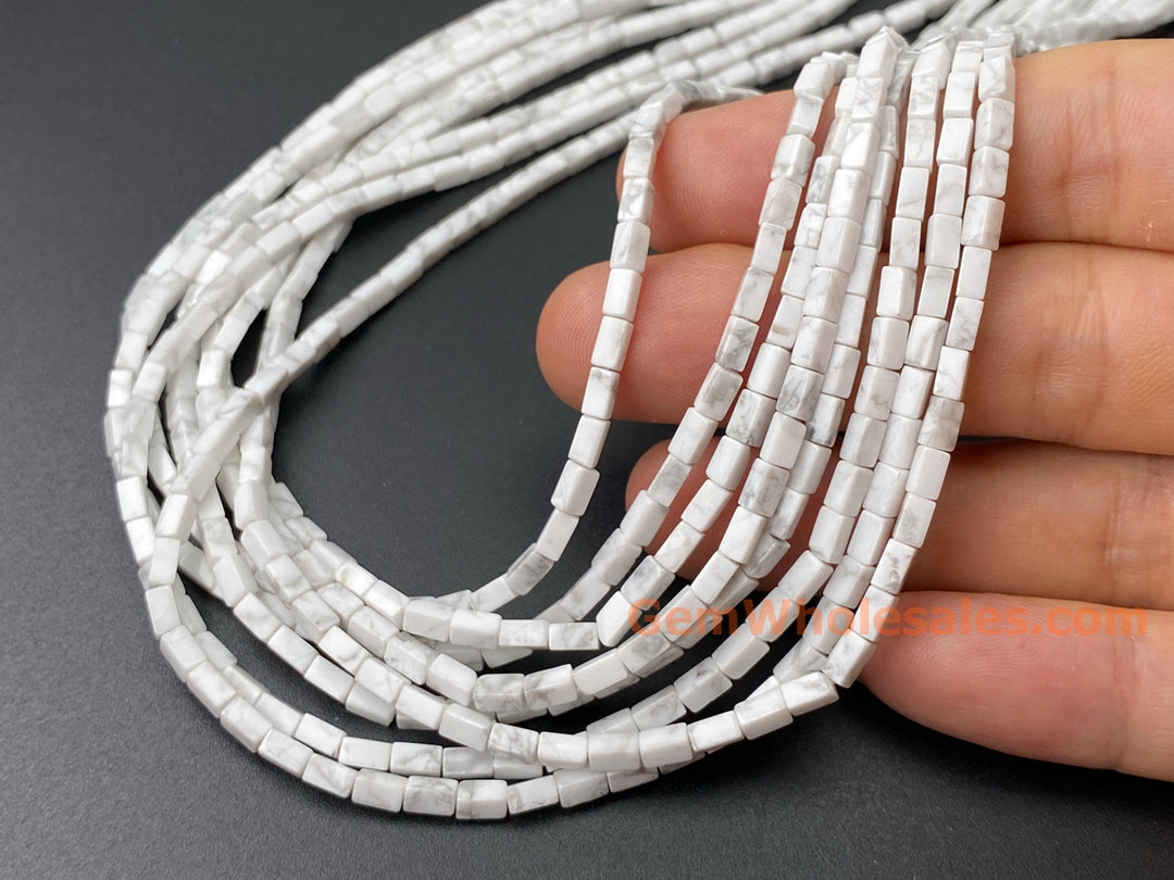 2x4mm Natural White Howlite rectangle tube beads