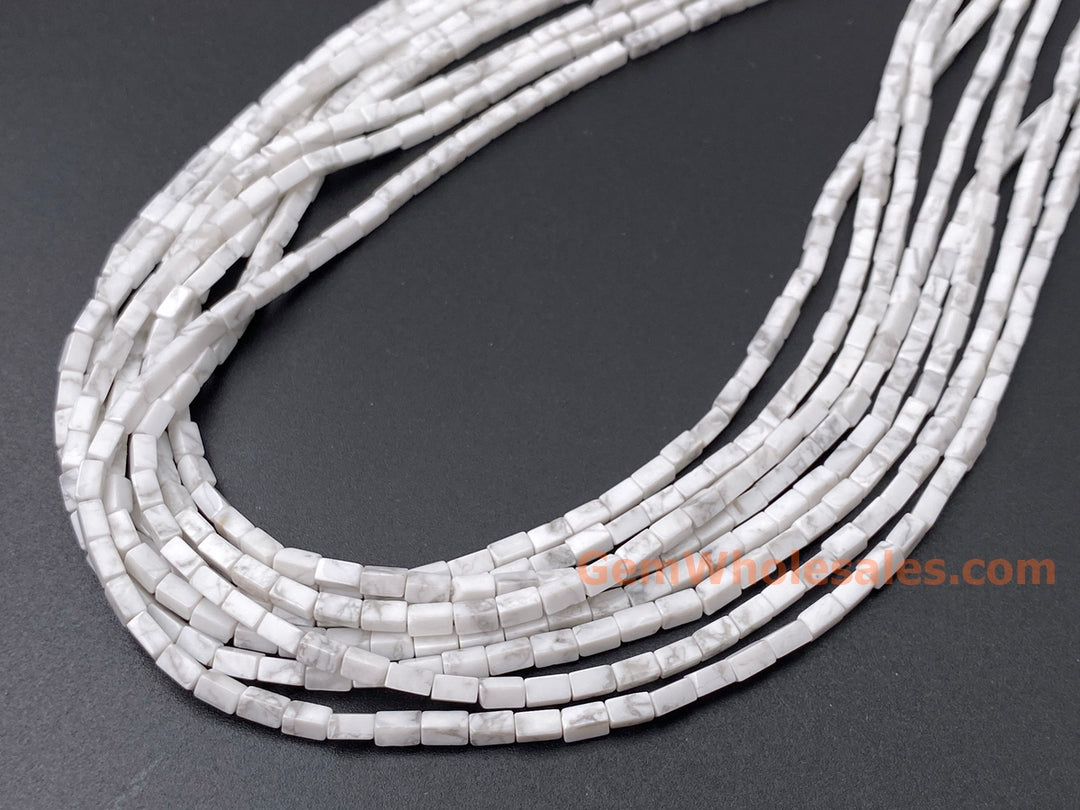 2x4mm Natural White Howlite rectangle tube beads