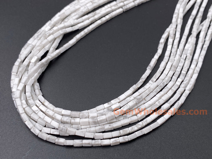 2x4mm Natural White Howlite rectangle tube beads