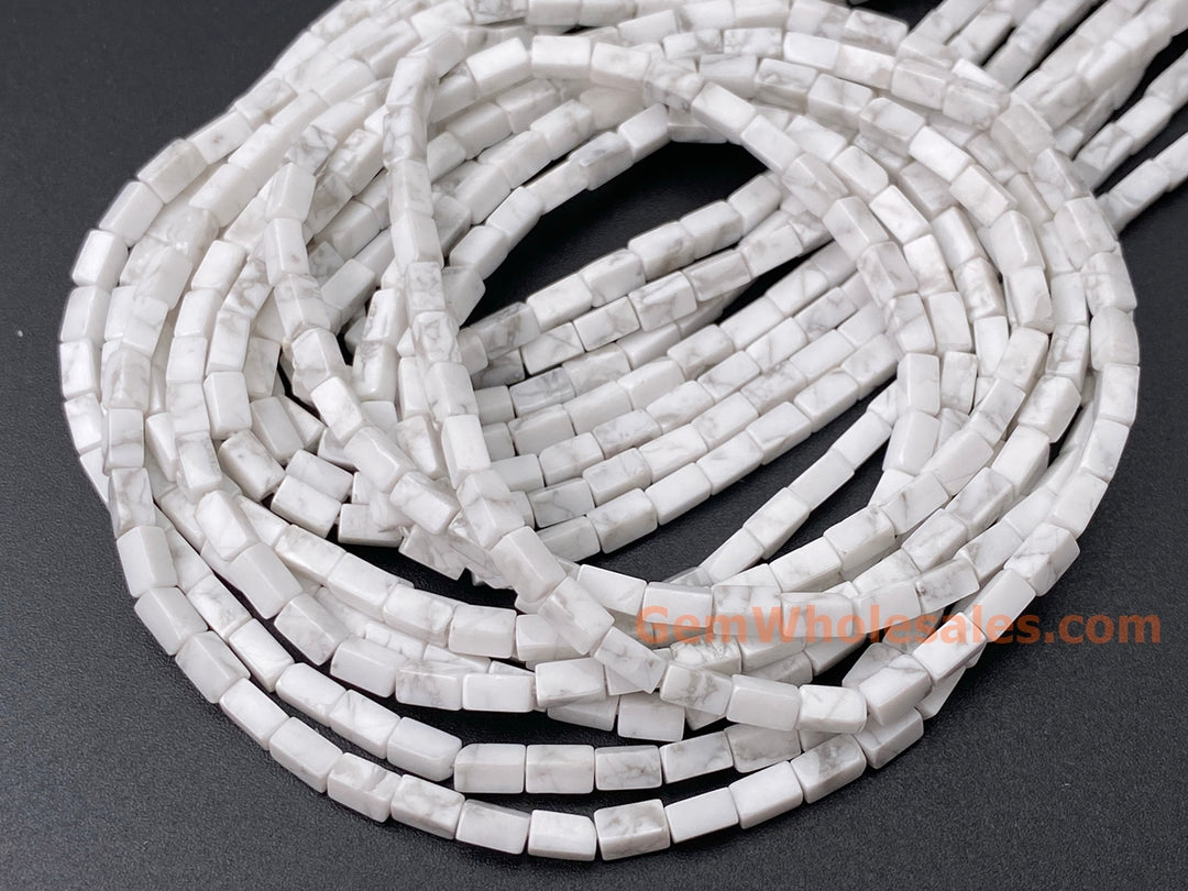 2x4mm Natural White Howlite rectangle tube beads close up
