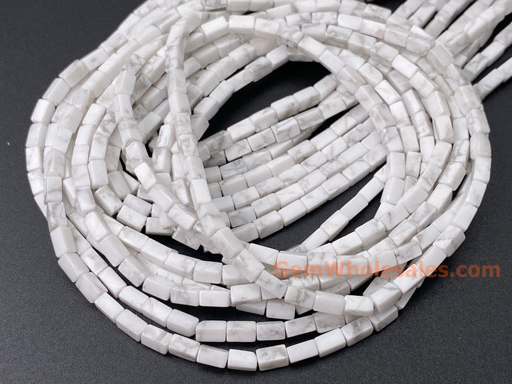 2x4mm Natural White Howlite rectangle tube beads close up