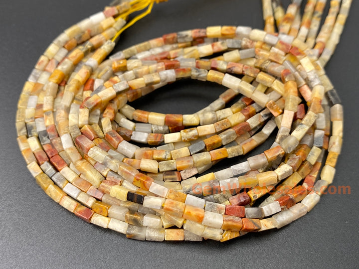 2x4mm Natural Crazy Agate rectangle tube beads close up