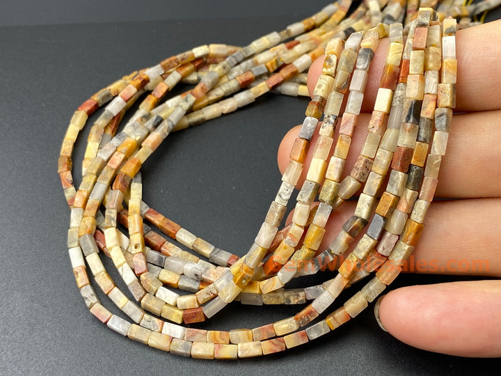 2x4mm Natural Crazy Agate rectangle tube beads
