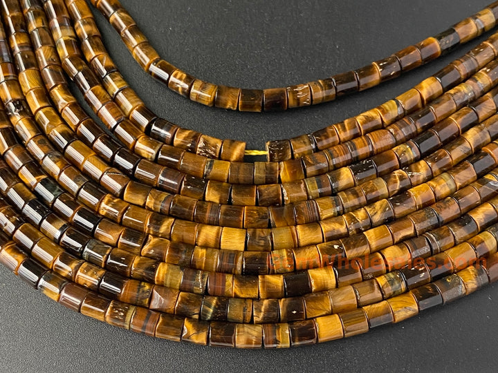 4x4mm Natural Yellow tiger eye round Cylinder tube beads, 15"