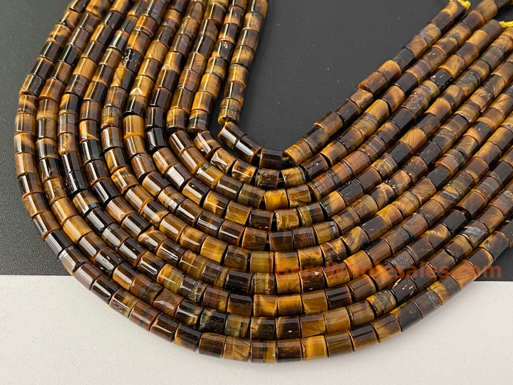 4x4mm Natural Yellow tiger eye round Cylinder tube beads, 15"