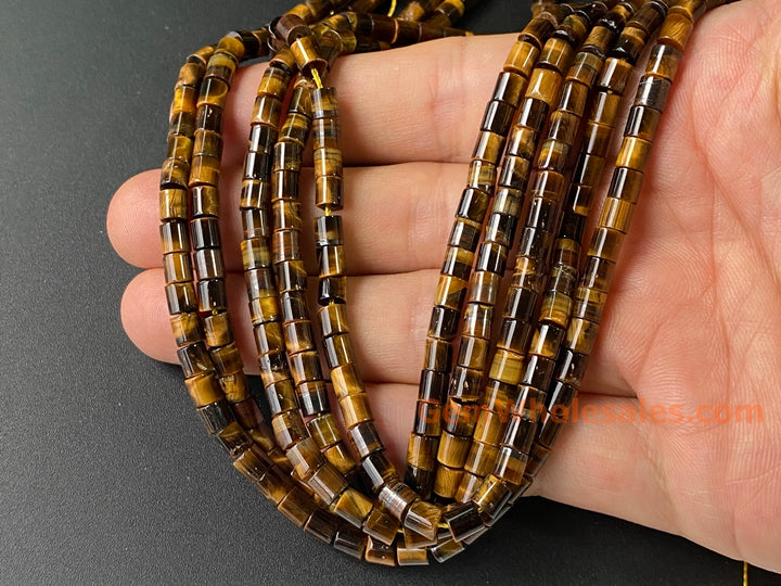 4x4mm Natural Yellow tiger eye round Cylinder tube beads, 15"