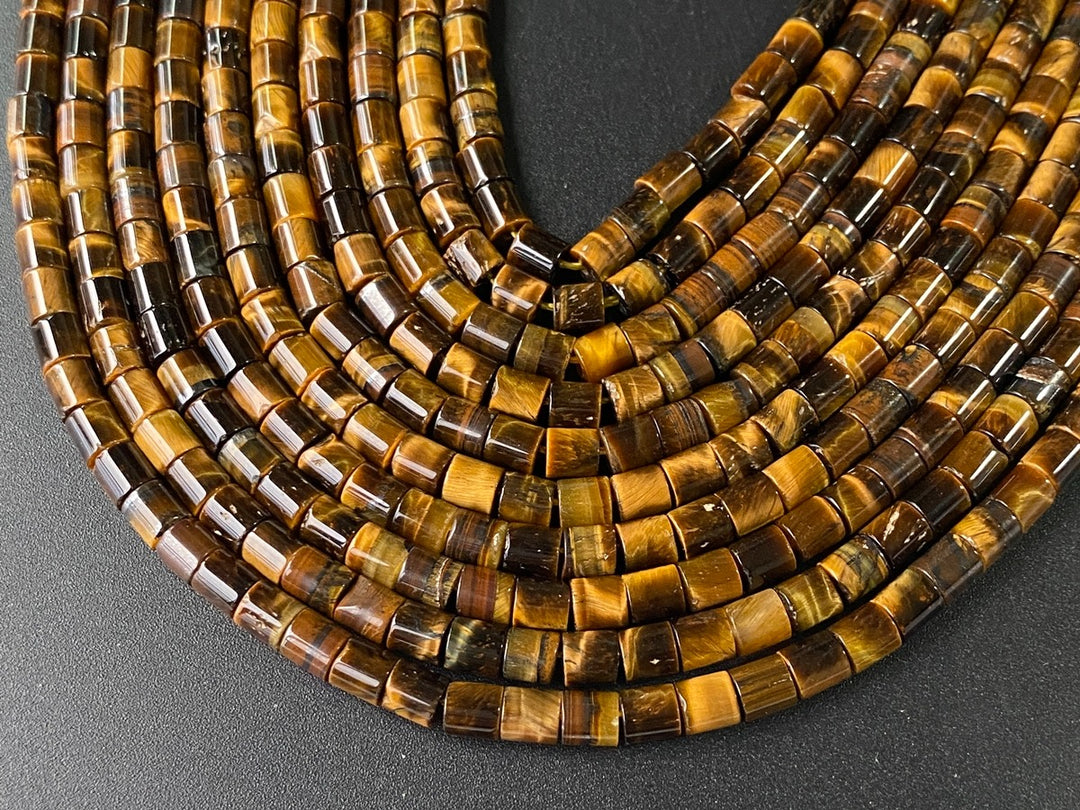 4x4mm natural yellow tiger eye round cylinder tube beads