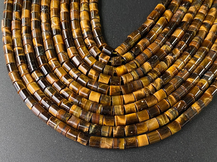 4x4mm natural yellow tiger eye round cylinder tube beads
