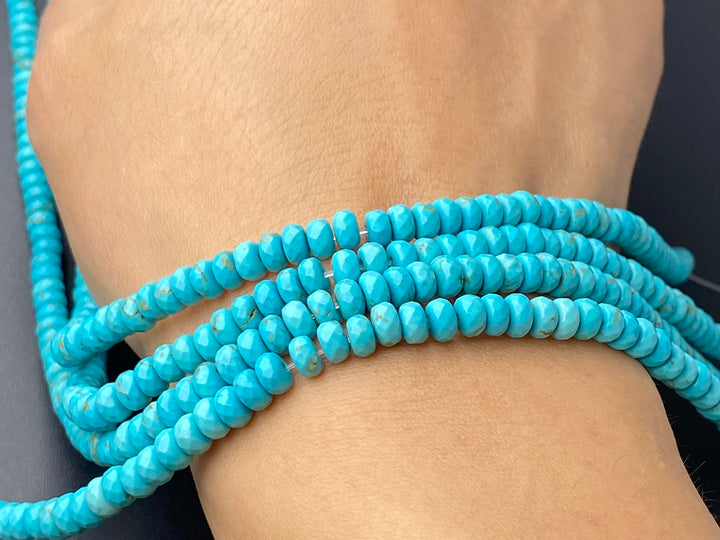 15.5" 3x5mm/4x6mm Blue howlite roundel/rondelle faceted beads