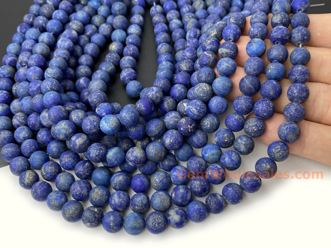 8mm AB Natural genuine matte Lapis lazuli stone round beads, 14.5"