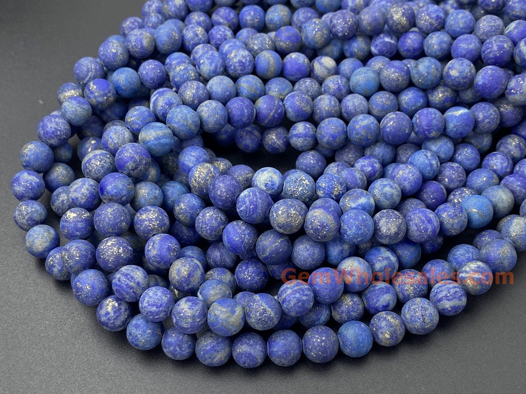 8mm AB Natural genuine matte Lapis lazuli stone round beads, 14.5"