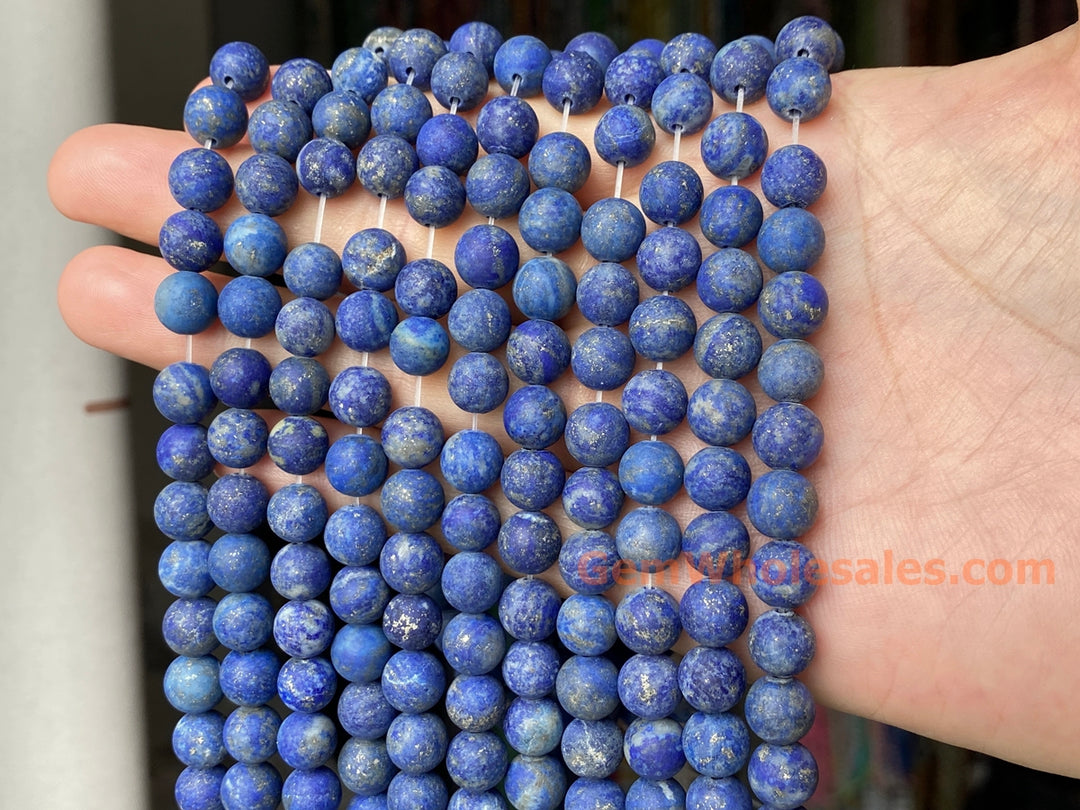 8mm AB Natural genuine matte Lapis lazuli stone round beads, 14.5"