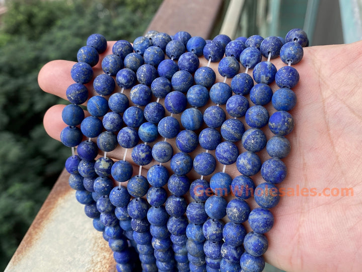 8mm AB Natural genuine matte Lapis lazuli stone round beads, 14.5"
