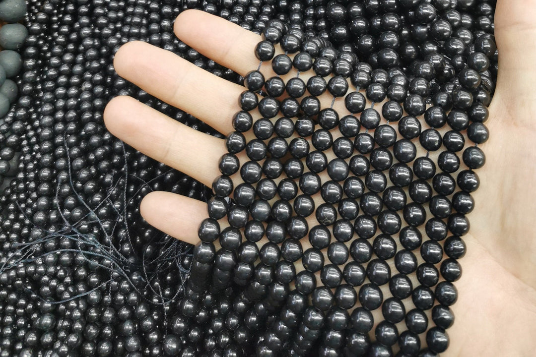 15.5" 4mm/6mm/8mm Natural Shungite stone Smooth Round Beads