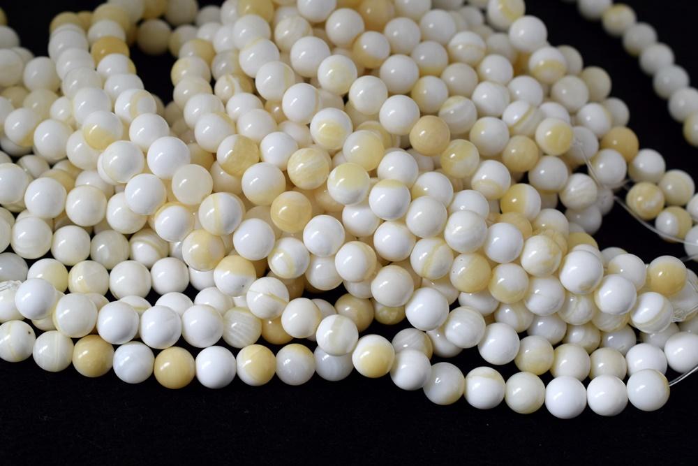 15.5" 10mm/12mm Natural half yellow shell round beads