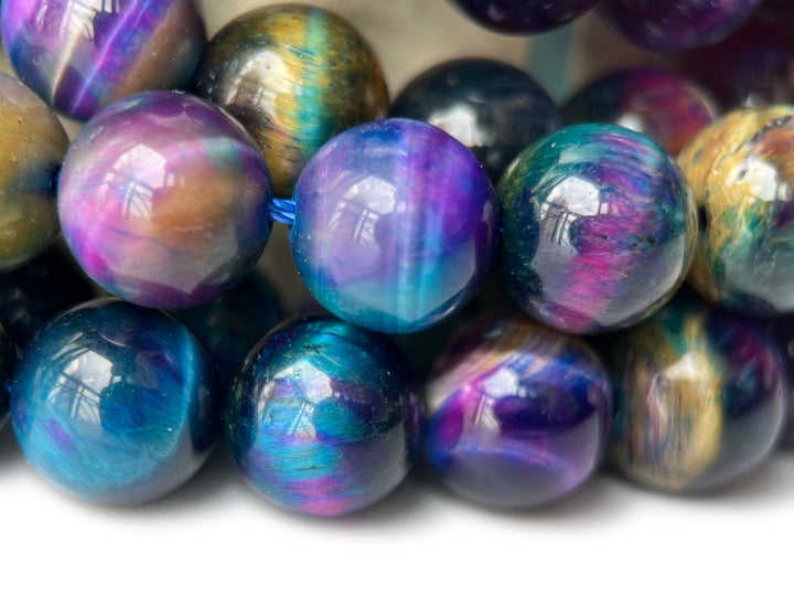 15" 8mm/10mm Dyed Blue purple dream tiger eye stone round beads