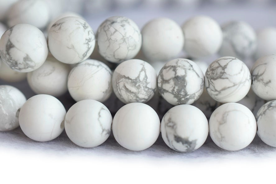 15.5" 8mm/10mm Matte/frosted natural white howlite round beads, White gemstone