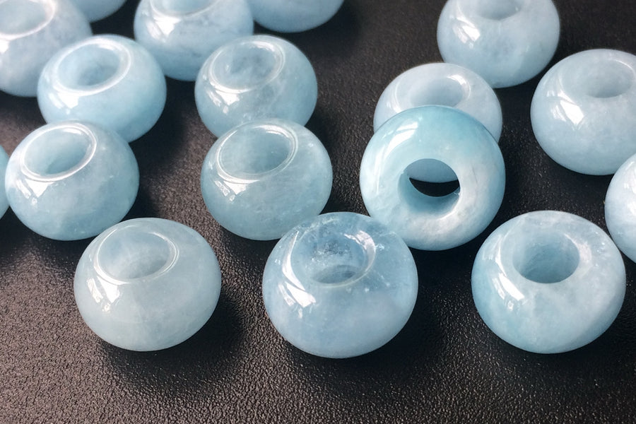 1pc 12mm AA Natural Aquamarine stone pandora beads