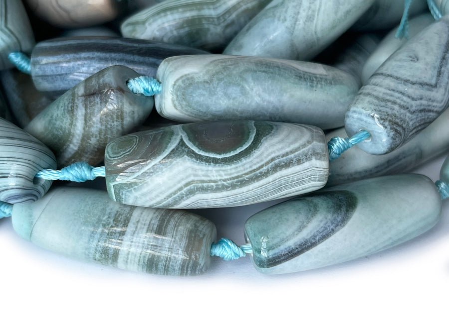 8PCS 13x40mm Greenish blue stripe dream agate rice beads