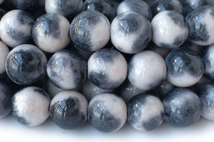 15.5" 8mm Dyed dark blue white jade round jewelry beads supply 04