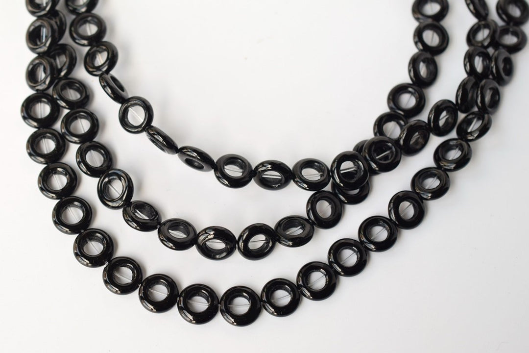 15.5" 10mm black Agate onyx round Donut jewelry beads supply