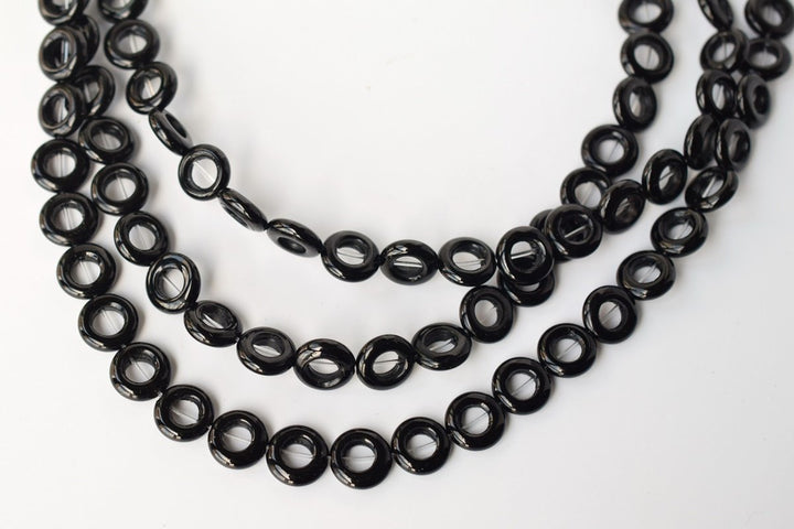 15.5" 10mm black Agate onyx round Donut jewelry beads supply