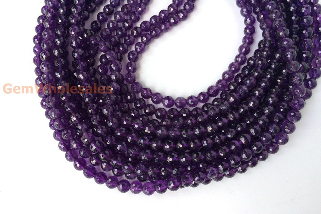 15.5" 6mm Natural Dark Amethyst round faceted quartz beads