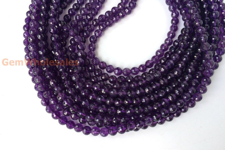 15.5" 6mm Natural Dark Amethyst round faceted quartz beads