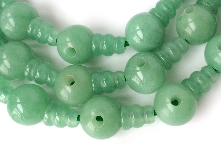 5 SETS 10mm Green aventurine T hole beads set, Guru Mala Cones Beads