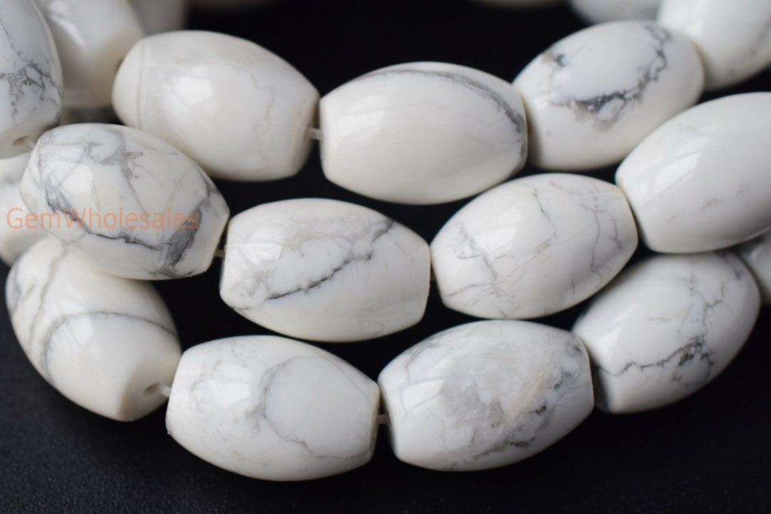 16" 13x18mm Natural white howlite drum beads, white howlite 13x18mm barrel beads