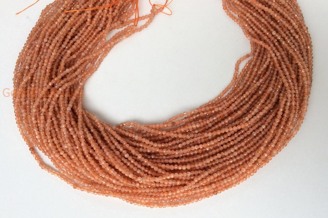 15" 2mm natural genuine Sunstone tiny round micro faceted beads