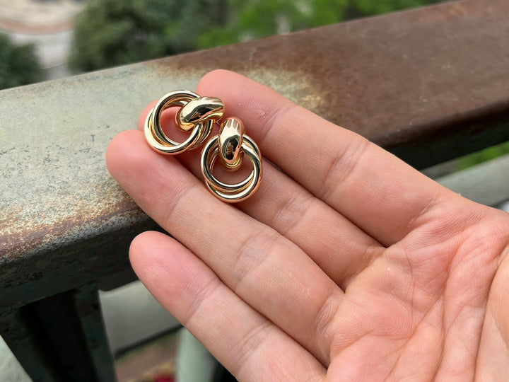 15x22mm Gold plated brass earrings, fashion earrings for her, 2 circle