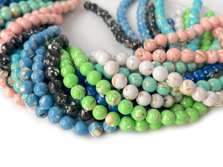 15.5" 6/8/10mm Pink Turquoise With Shell Inlay round beads MTL