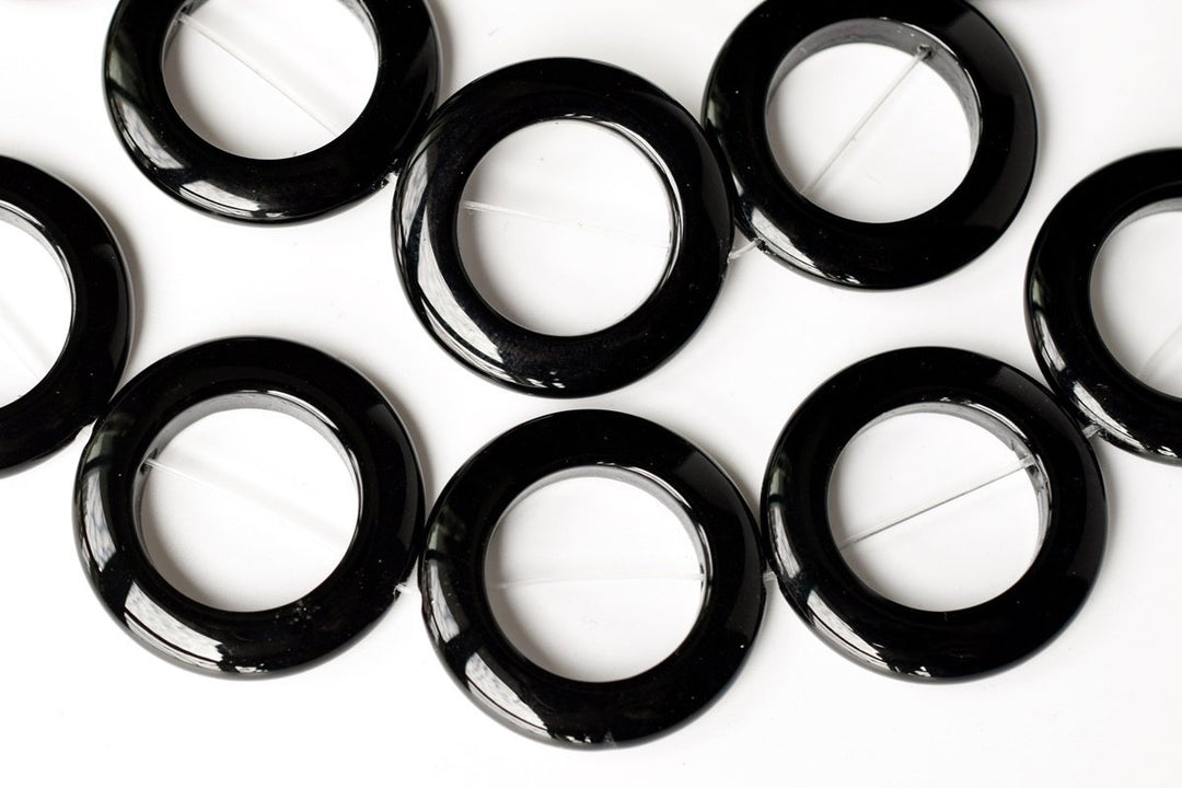 15.5" 25mm/30mm/40mm black Agate Donut beads Gemstone
