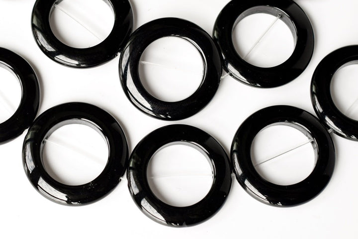 15.5" 25mm/30mm/40mm black Agate Donut beads Gemstone