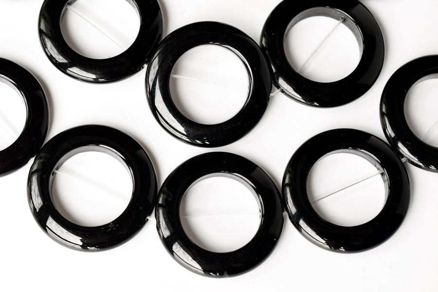 15.5" 25mm/30mm/40mm black Agate Donut beads Gemstone