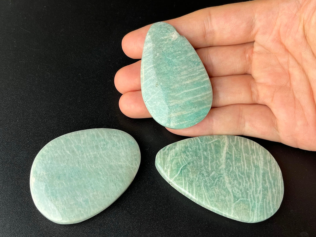1PC 55~65mm Natural Amazonite stone big flat nugget pendant Side hole