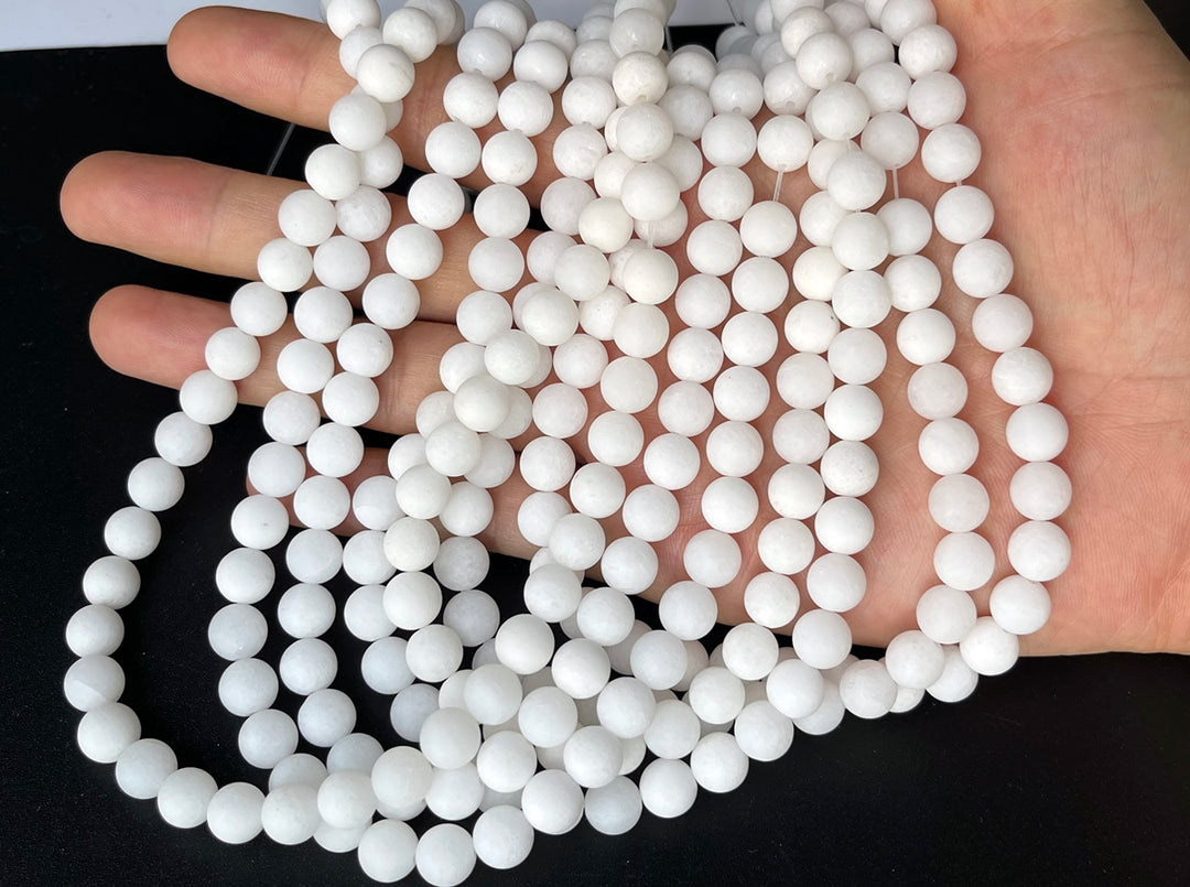 15.25" 6mm matte white dyed jade Round beads